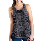 New Zealand Taiaha Maori Women Racerback Tank Minimalist Silver Fern All Black