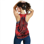 New Zealand Taiaha Maori Women Racerback Tank Whero Minimalist Silver Fern Tukutuku Motif