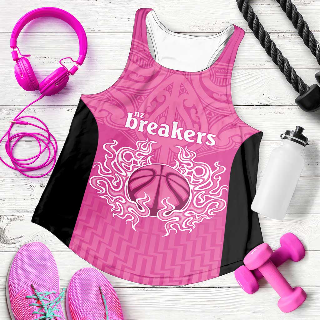 New Zealand Women Racerback Tank Fire Basketball Maori Tribal Pink - Aussie Hoodie