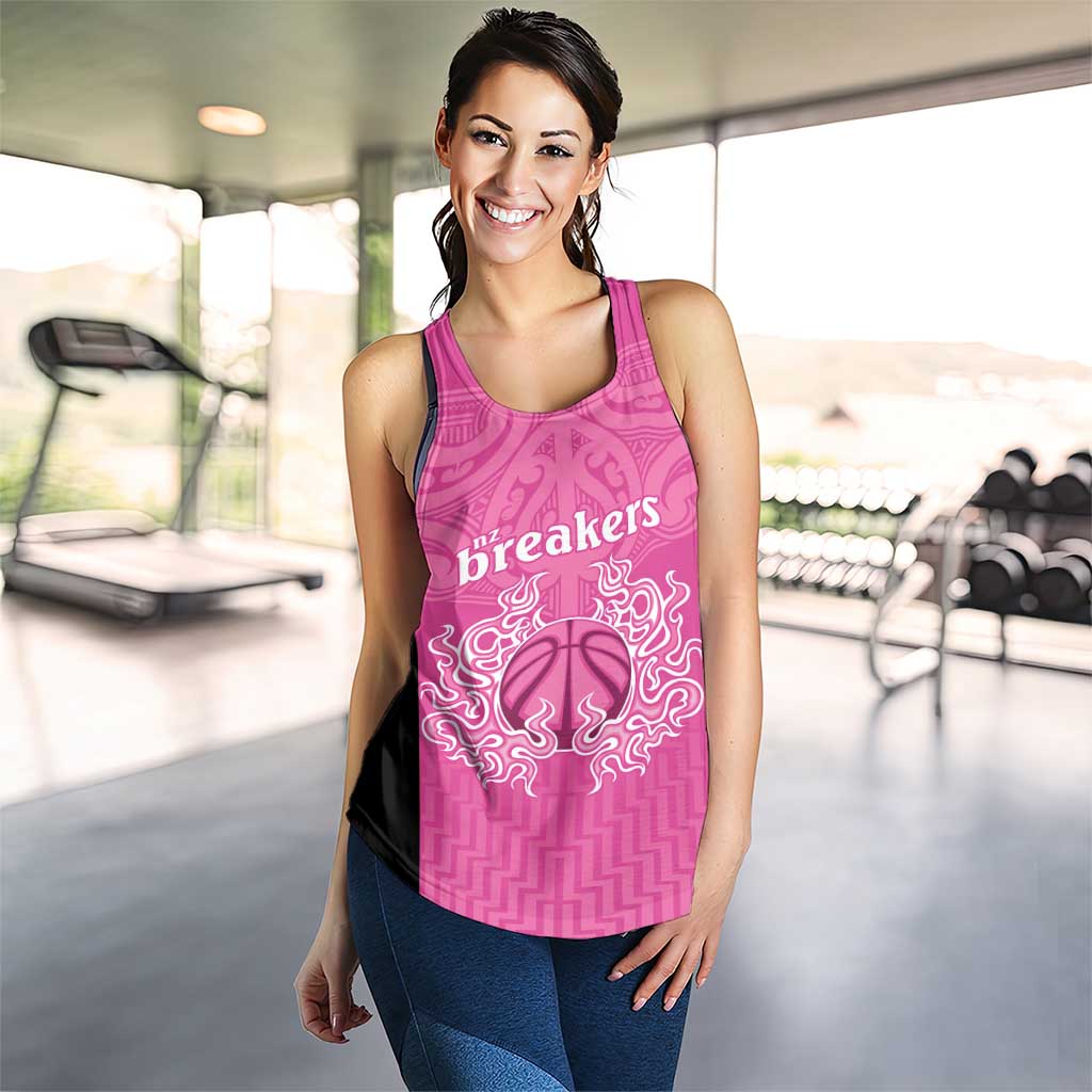 New Zealand Women Racerback Tank Fire Basketball Maori Tribal Pink - Aussie Hoodie