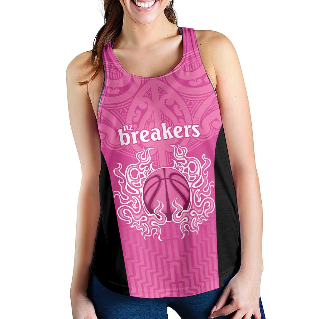 New Zealand Women Racerback Tank Fire Basketball Maori Tribal Pink - Aussie Hoodie