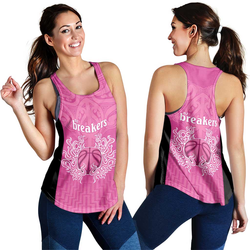 New Zealand Women Racerback Tank Fire Basketball Maori Tribal Pink - Aussie Hoodie
