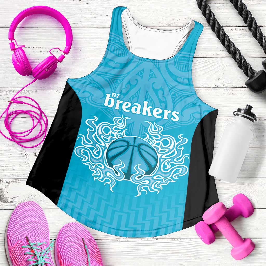 New Zealand Women Racerback Tank Fire Basketball Maori Tribal Sky Blue - Aussie Hoodie
