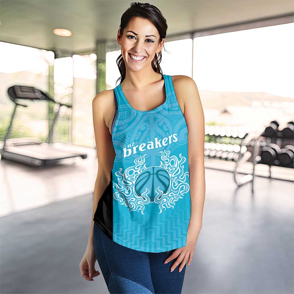 New Zealand Women Racerback Tank Fire Basketball Maori Tribal Sky Blue - Aussie Hoodie