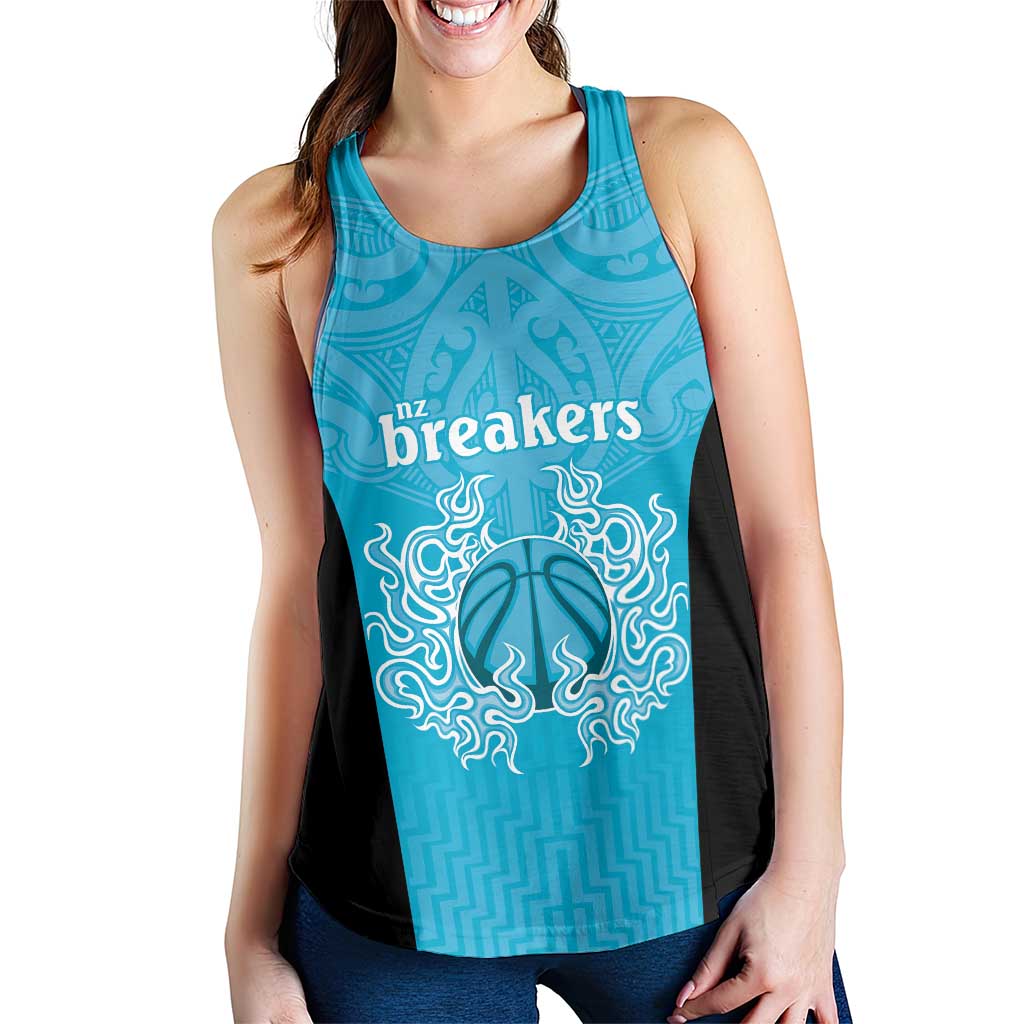 New Zealand Women Racerback Tank Fire Basketball Maori Tribal Sky Blue - Aussie Hoodie