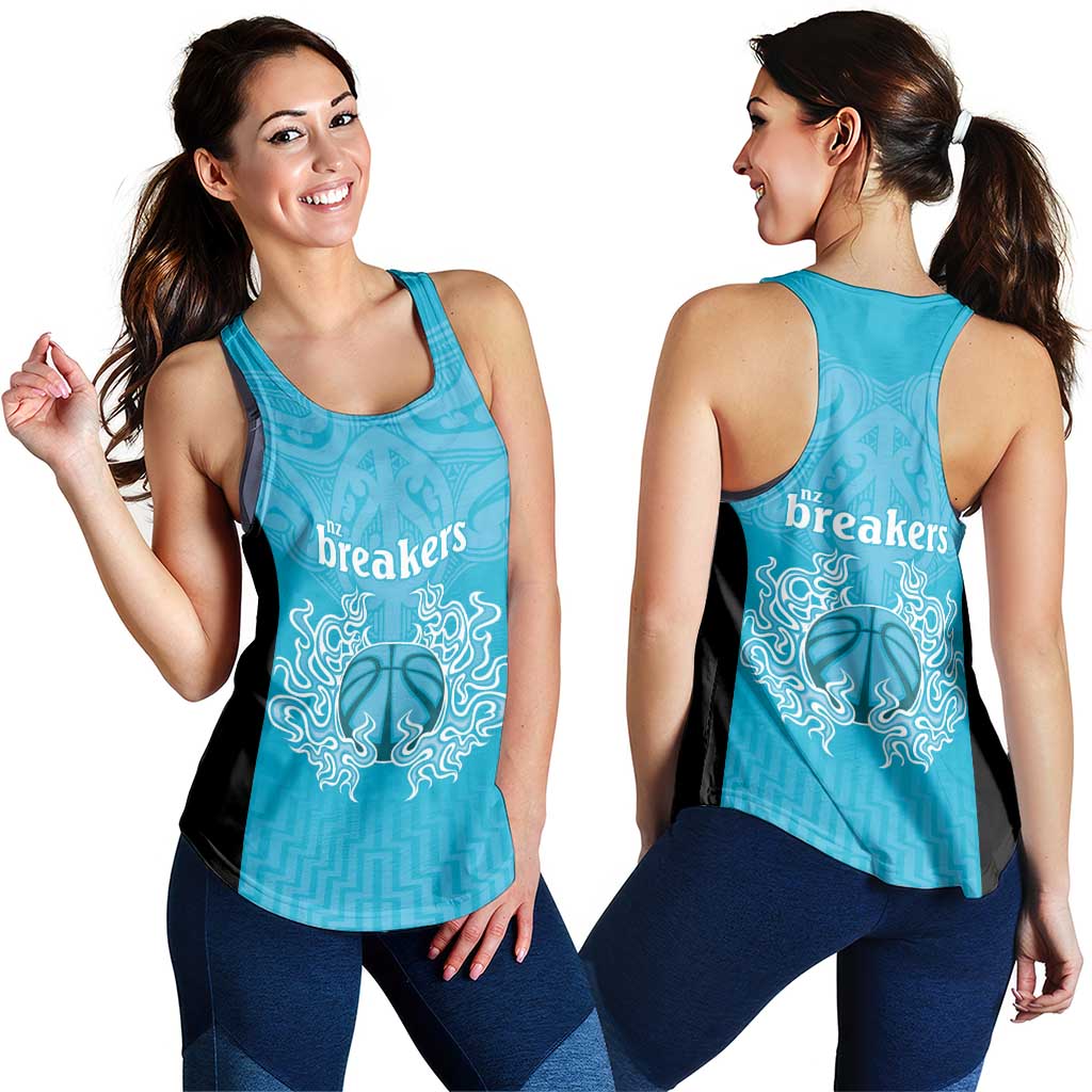 New Zealand Women Racerback Tank Fire Basketball Maori Tribal Sky Blue - Aussie Hoodie