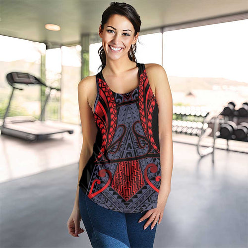 New Zealand Women Racerback Tank Maori Kiwiana Pattern Tukutuku Motif