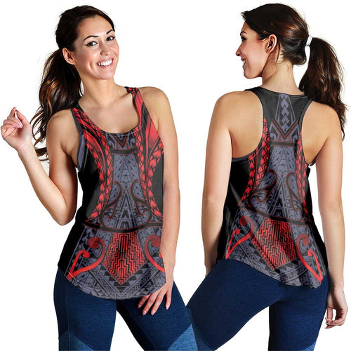 New Zealand Women Racerback Tank Maori Kiwiana Pattern Tukutuku Motif