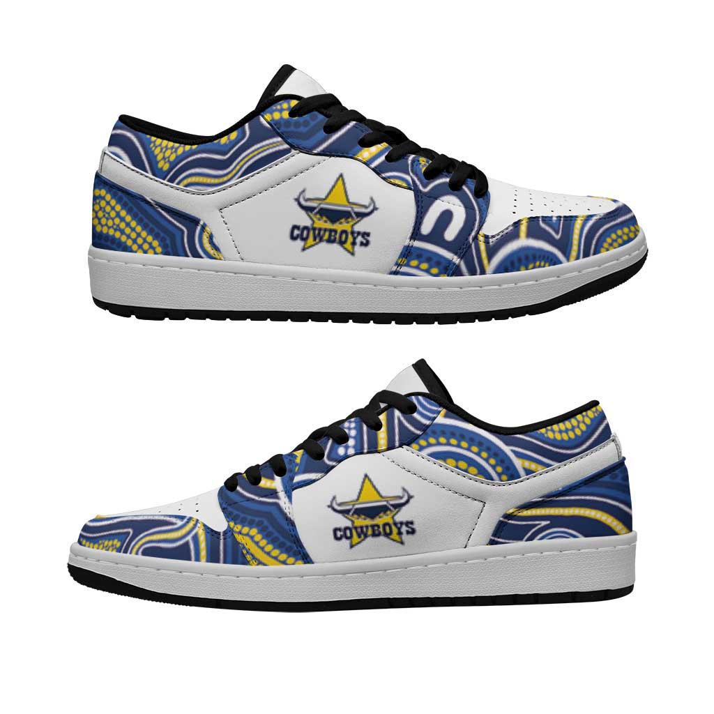 North Queensland Cowboys 2026 Rugby Low Sneakers Blue Aboriginal Art