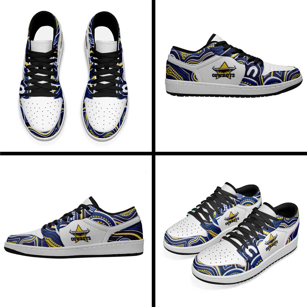 North Queensland Cowboys 2026 Rugby Low Sneakers Blue Aboriginal Art