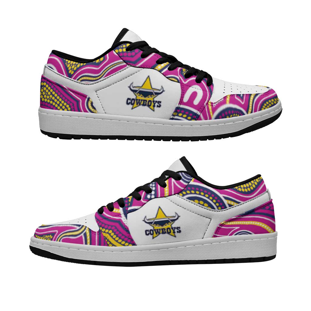 North Queensland Cowboys 2026 Rugby Low Sneakers Pink Aboriginal Art