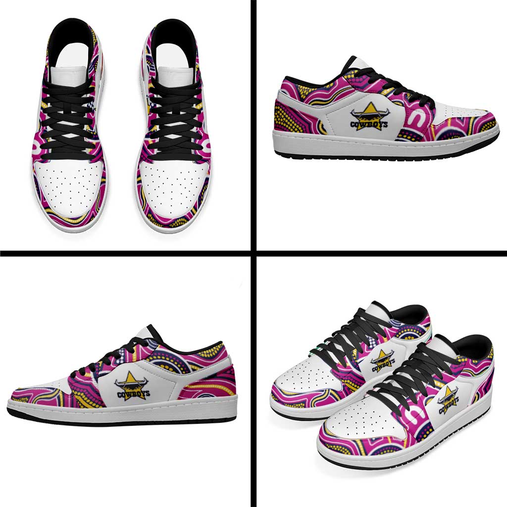 North Queensland Cowboys 2026 Rugby Low Sneakers Pink Aboriginal Art