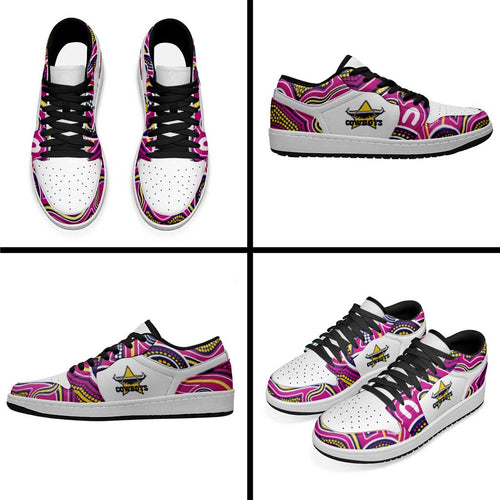 North Queensland Cowboys 2026 Rugby Low Sneakers Pink Aboriginal Art