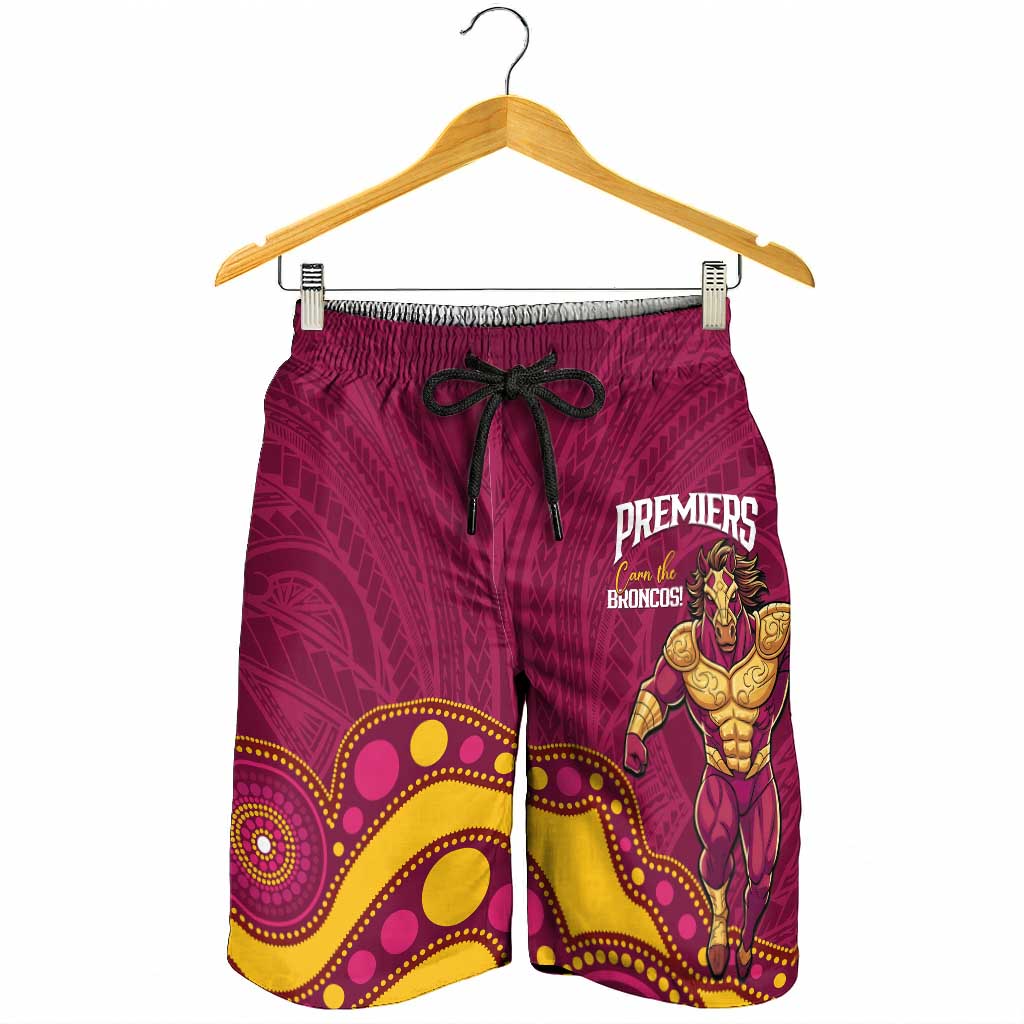 NRL Broncos Rugby Shorts for Men Premiers Trophy Carn The Bronx - Aussie Hoodie