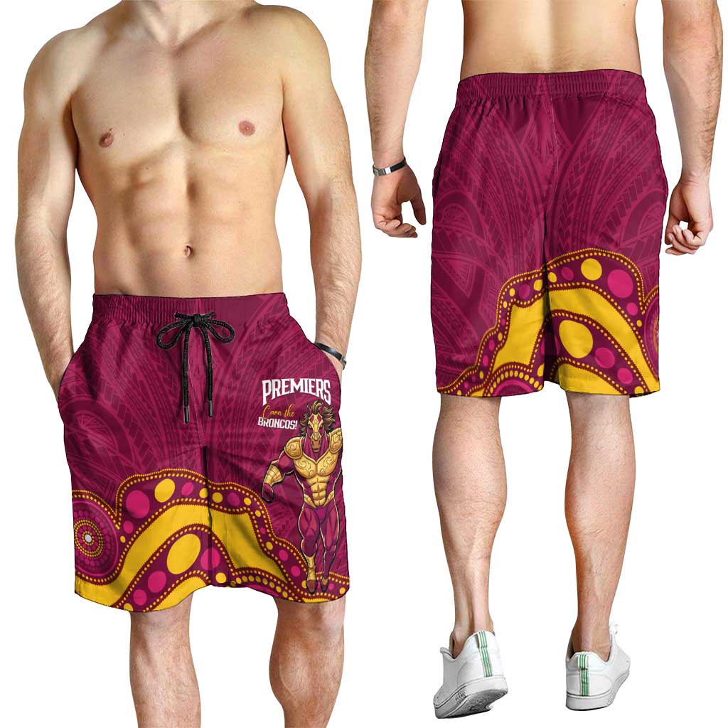 NRL Broncos Rugby Shorts for Men Premiers Trophy Carn The Bronx - Aussie Hoodie