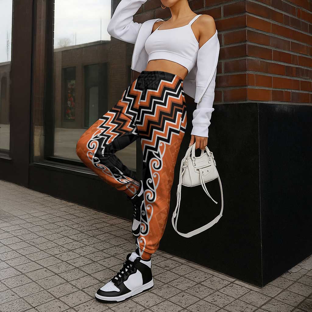 Orange Niho Taniwha Mix Poutama Jogger Pants Unique Taniko Aotearoa - Aussie Hoodie