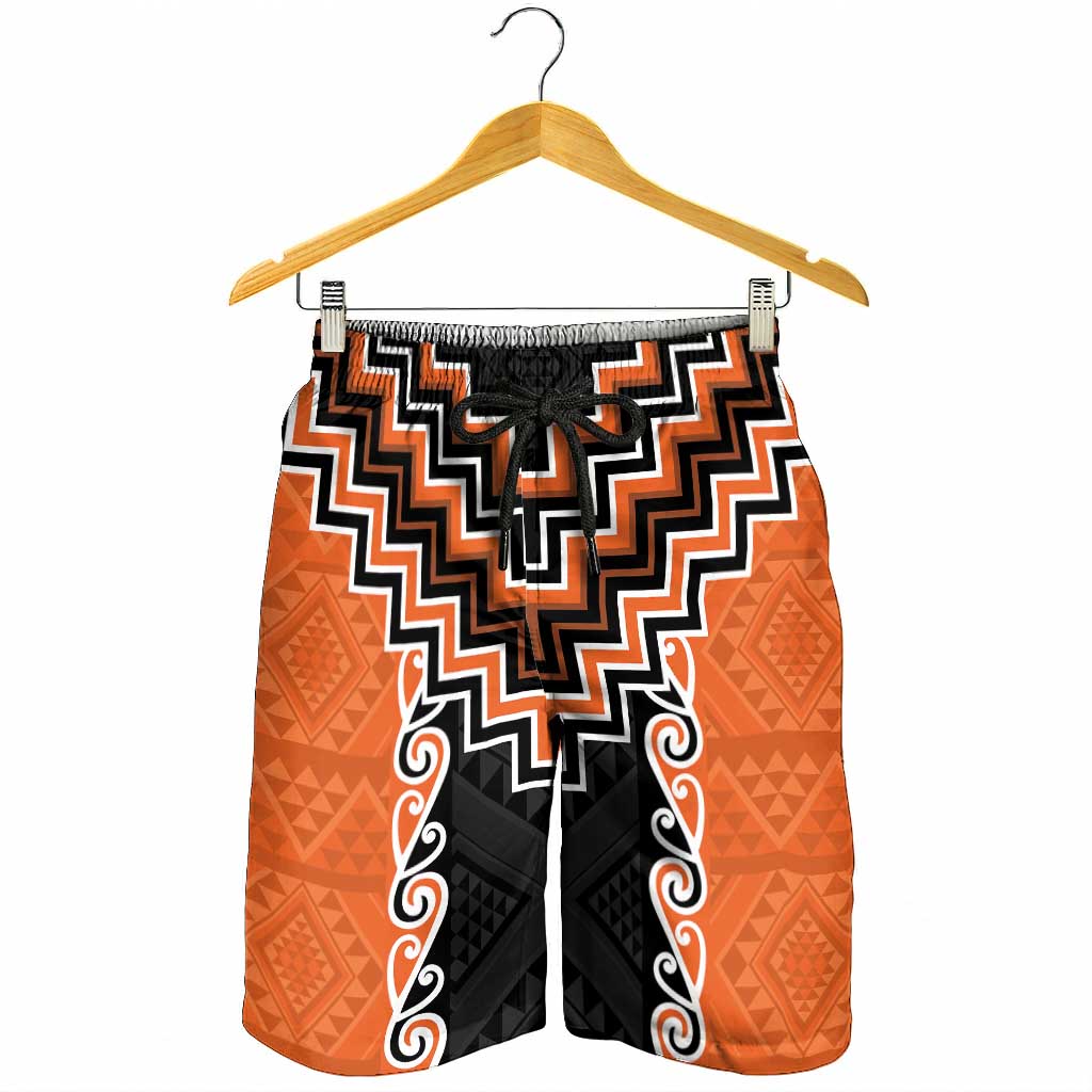 Orange Niho Taniwha Mix Poutama Shorts for Men Unique Taniko Aotearoa - Aussie Hoodie