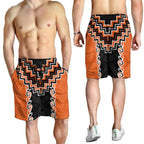 Orange Niho Taniwha Mix Poutama Shorts for Men Unique Taniko Aotearoa - Aussie Hoodie