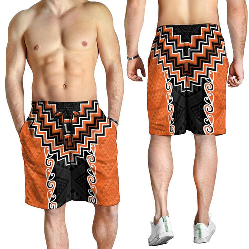Orange Niho Taniwha Mix Poutama Shorts for Men Unique Taniko Aotearoa - Aussie Hoodie
