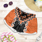 Orange Niho Taniwha Mix Poutama Shorts for Women Unique Taniko Aotearoa - Aussie Hoodie