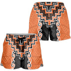 Orange Niho Taniwha Mix Poutama Shorts for Women Unique Taniko Aotearoa - Aussie Hoodie
