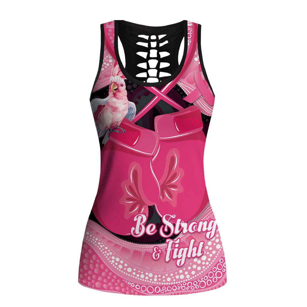 Personalised Australia Breast Cancer Awareness Hollow Tank Top Pink Cockatoo Fight Boxing Gloves Aboriginal Art