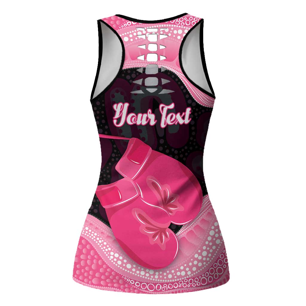 Personalised Australia Breast Cancer Awareness Hollow Tank Top Pink Cockatoo Fight Boxing Gloves Aboriginal Art