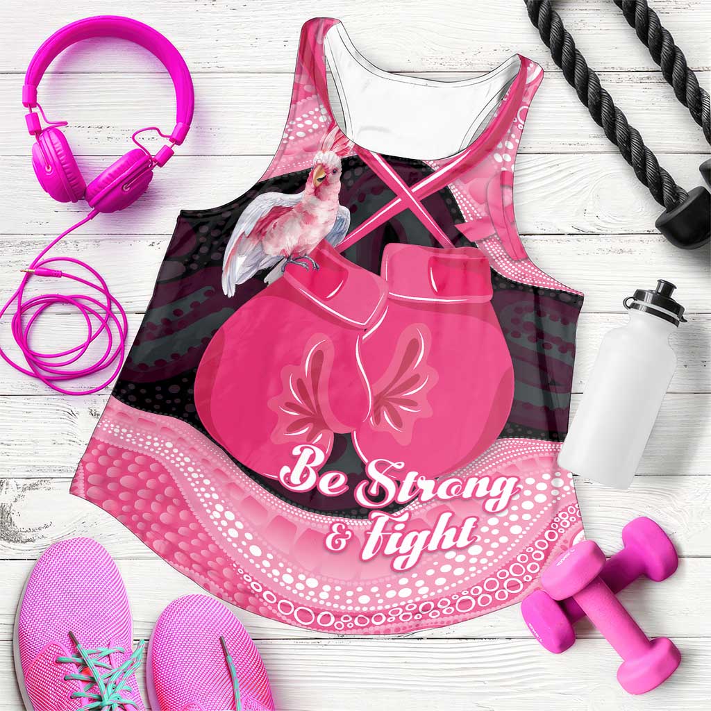 Personalised Australia Breast Cancer Awareness Women Racerback Tank Pink Cockatoo Fight Boxing Gloves Aboriginal Art