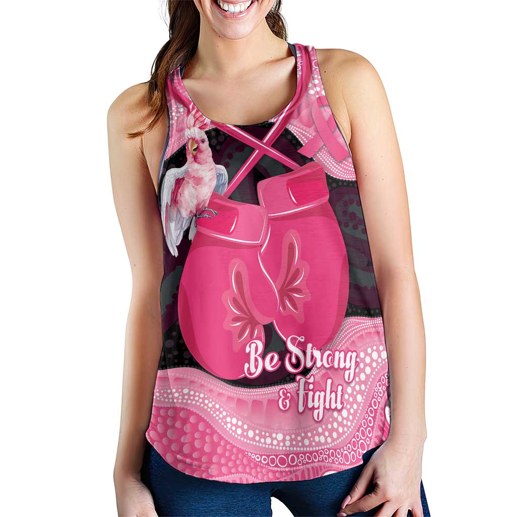 Personalised Australia Breast Cancer Awareness Women Racerback Tank Pink Cockatoo Fight Boxing Gloves Aboriginal Art