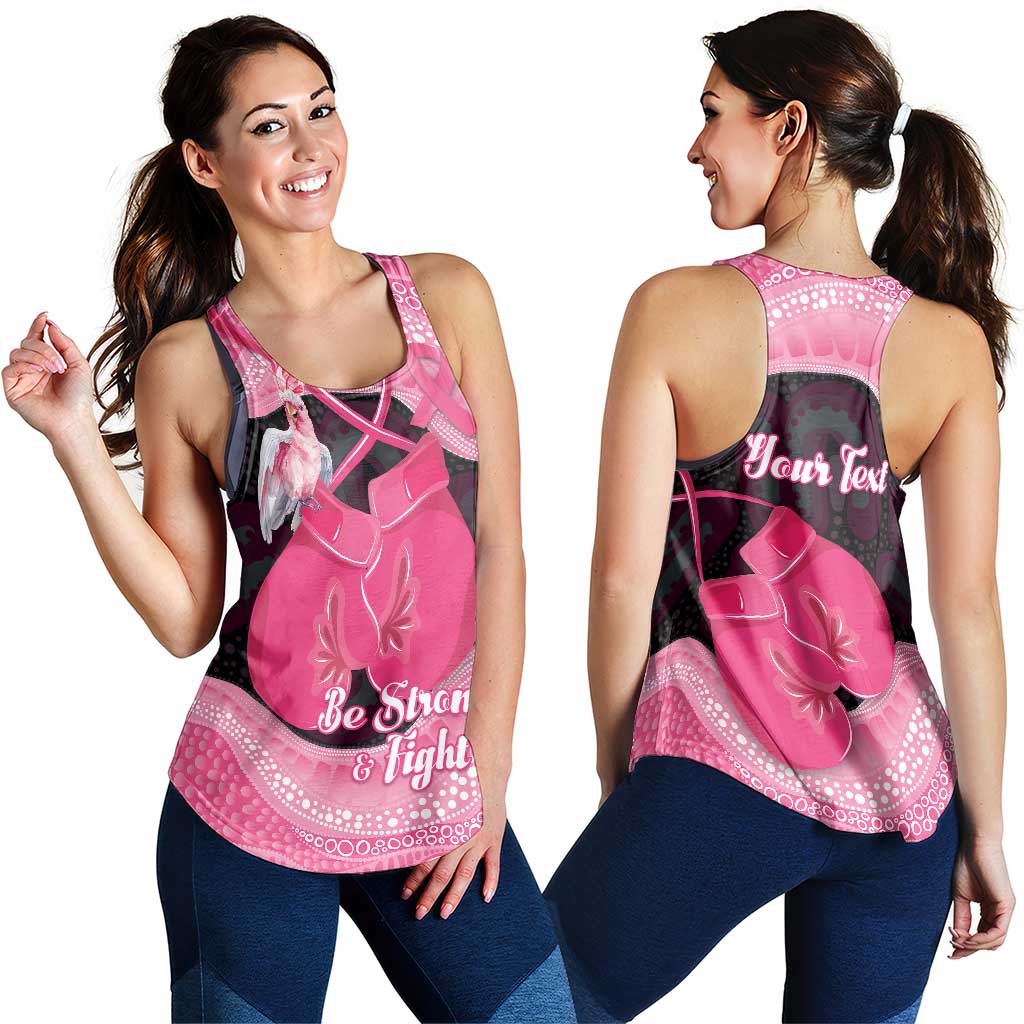 Personalised Australia Breast Cancer Awareness Women Racerback Tank Pink Cockatoo Fight Boxing Gloves Aboriginal Art