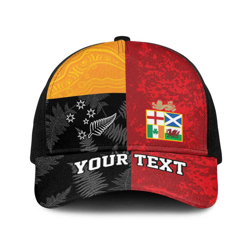 Personalised British Lions-AUNZ Baseball Net Cap Australia-New Zealand Indigenous Motif - Aussie Hoodie