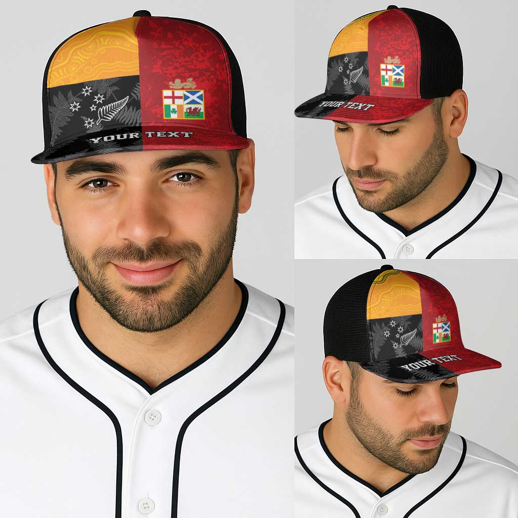 Personalised British Lions-AUNZ Baseball Net Cap Australia-New Zealand Indigenous Motif - Aussie Hoodie