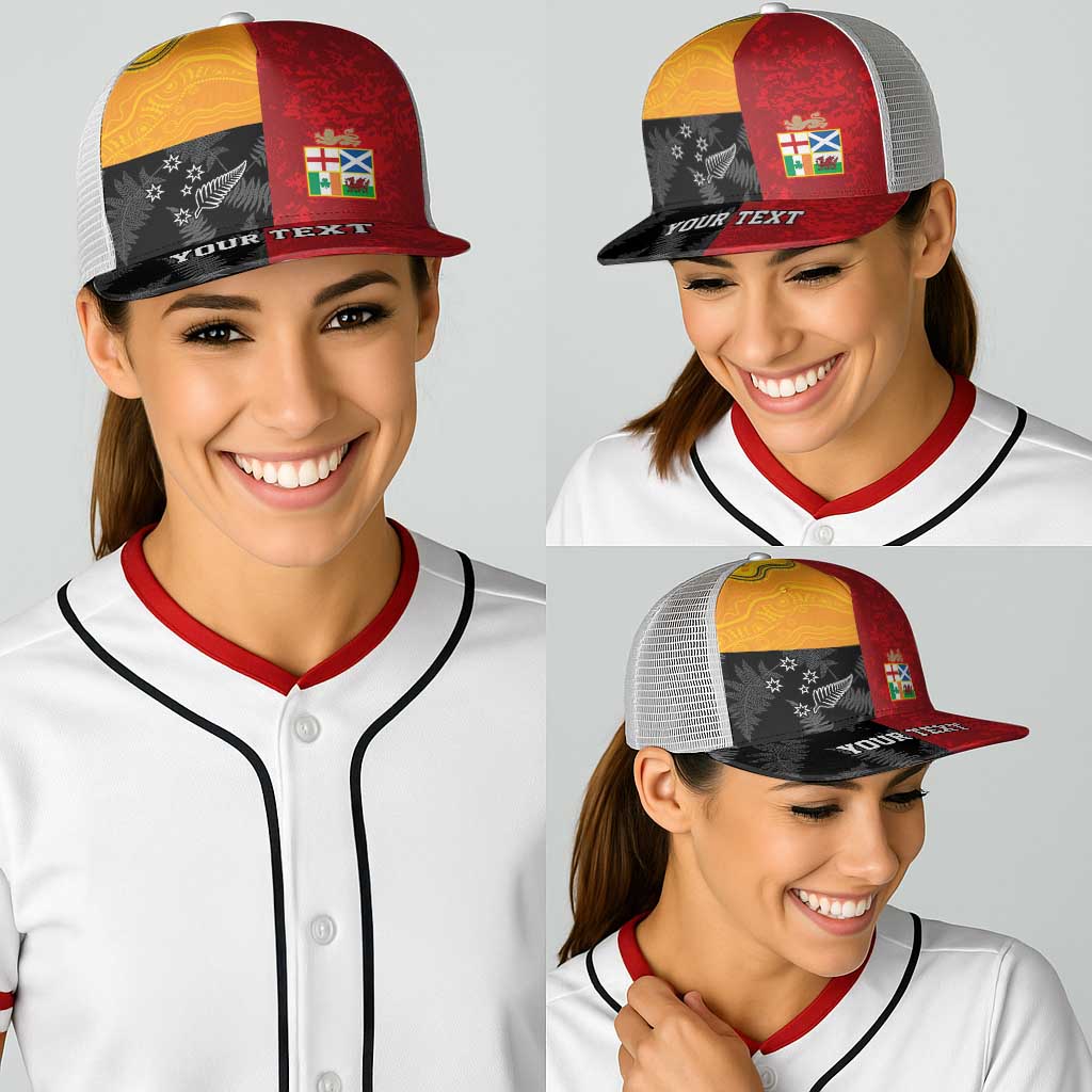 Personalised British Lions-AUNZ Baseball Net Cap Australia-New Zealand Indigenous Motif - Aussie Hoodie