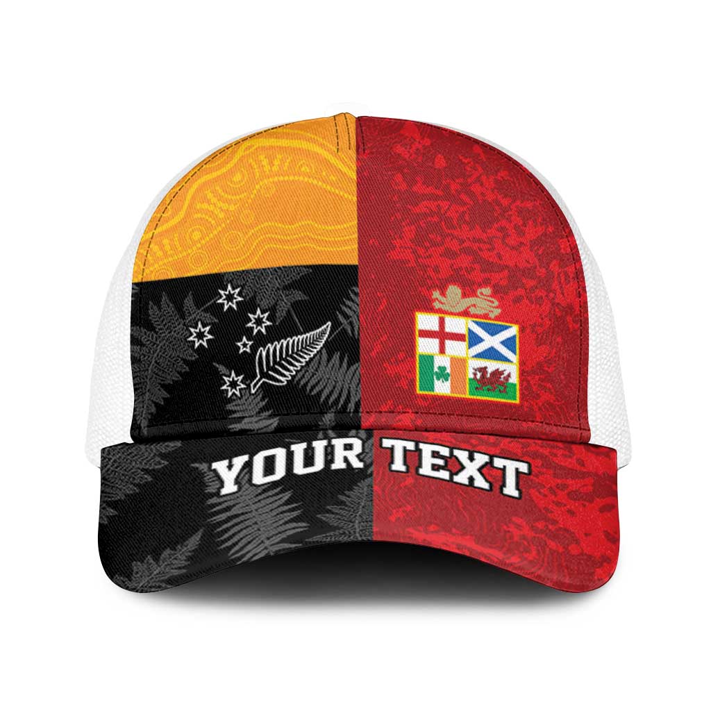 Personalised British Lions-AUNZ Mesh Trucker Cap Australia-New Zealand Indigenous Motif - Aussie Hoodie