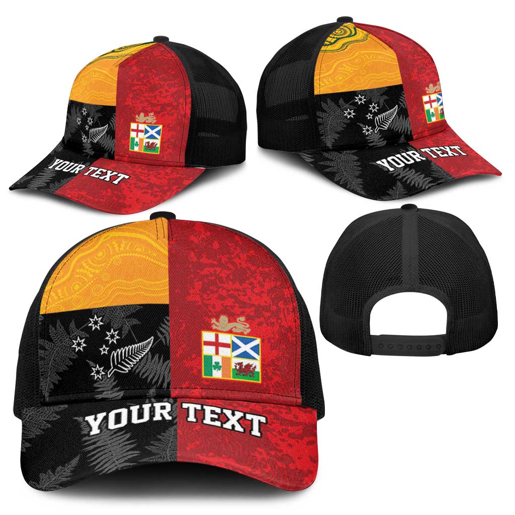 Personalised British Lions-AUNZ Mesh Trucker Cap Australia-New Zealand Indigenous Motif - Aussie Hoodie