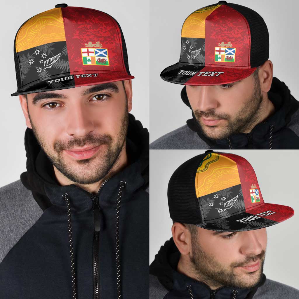 Personalised British Lions-AUNZ Mesh Trucker Cap Australia-New Zealand Indigenous Motif - Aussie Hoodie