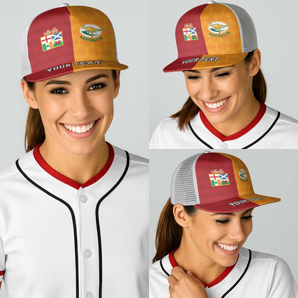 Personalised British Lions Australia Wallabies Baseball Net Cap Sporty Style - Aussie Hoodie