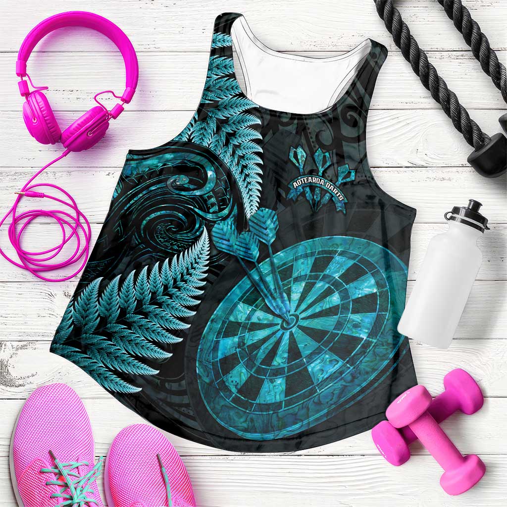 Personalised New Zealand Darts Women Racerback Tank Happiness Is A Tight Threesome Maori Paua Shell