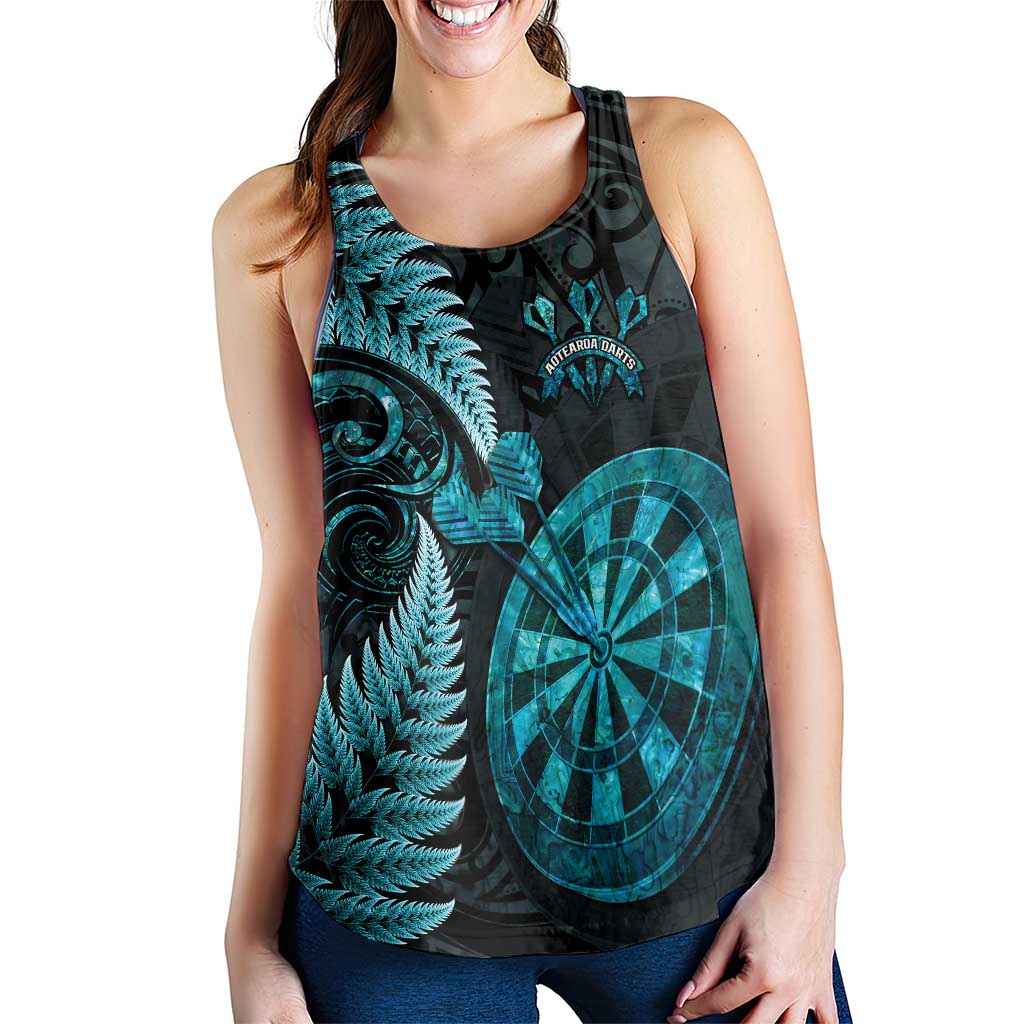 Personalised New Zealand Darts Women Racerback Tank Happiness Is A Tight Threesome Maori Paua Shell