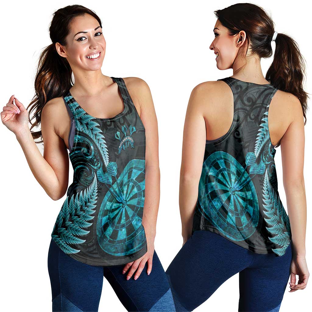 Personalised New Zealand Darts Women Racerback Tank Happiness Is A Tight Threesome Maori Paua Shell