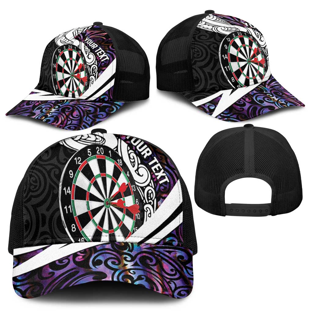 Personalized NZ Darts Baseball Net Cap Paua Shell Maori Koru Whakairo - Purple - Aussie Hoodie