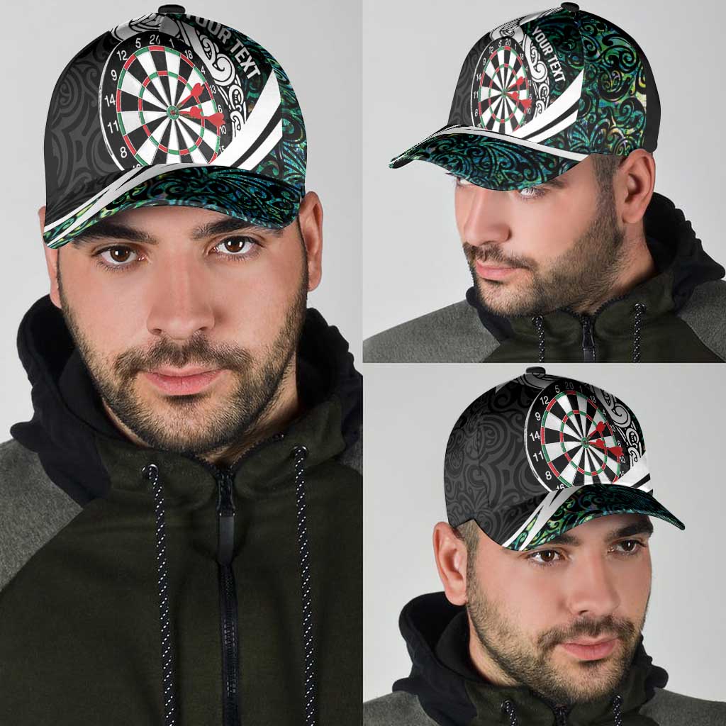 Personalized NZ Darts Classic Cap Paua Shell Maori Koru Whakairo LT07