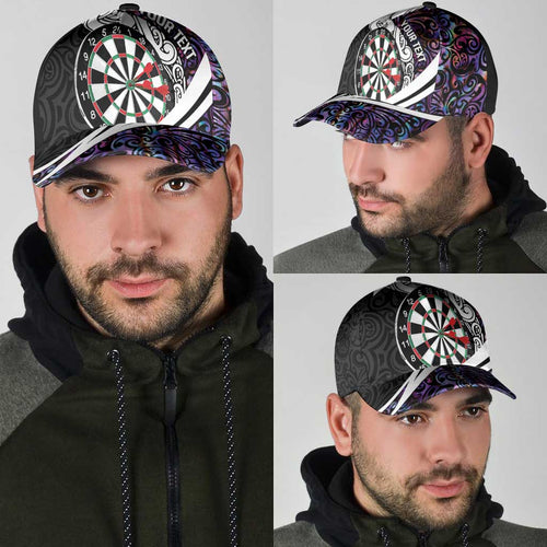 Personalized NZ Darts Classic Cap Paua Shell Maori Koru Whakairo - Purple LT07