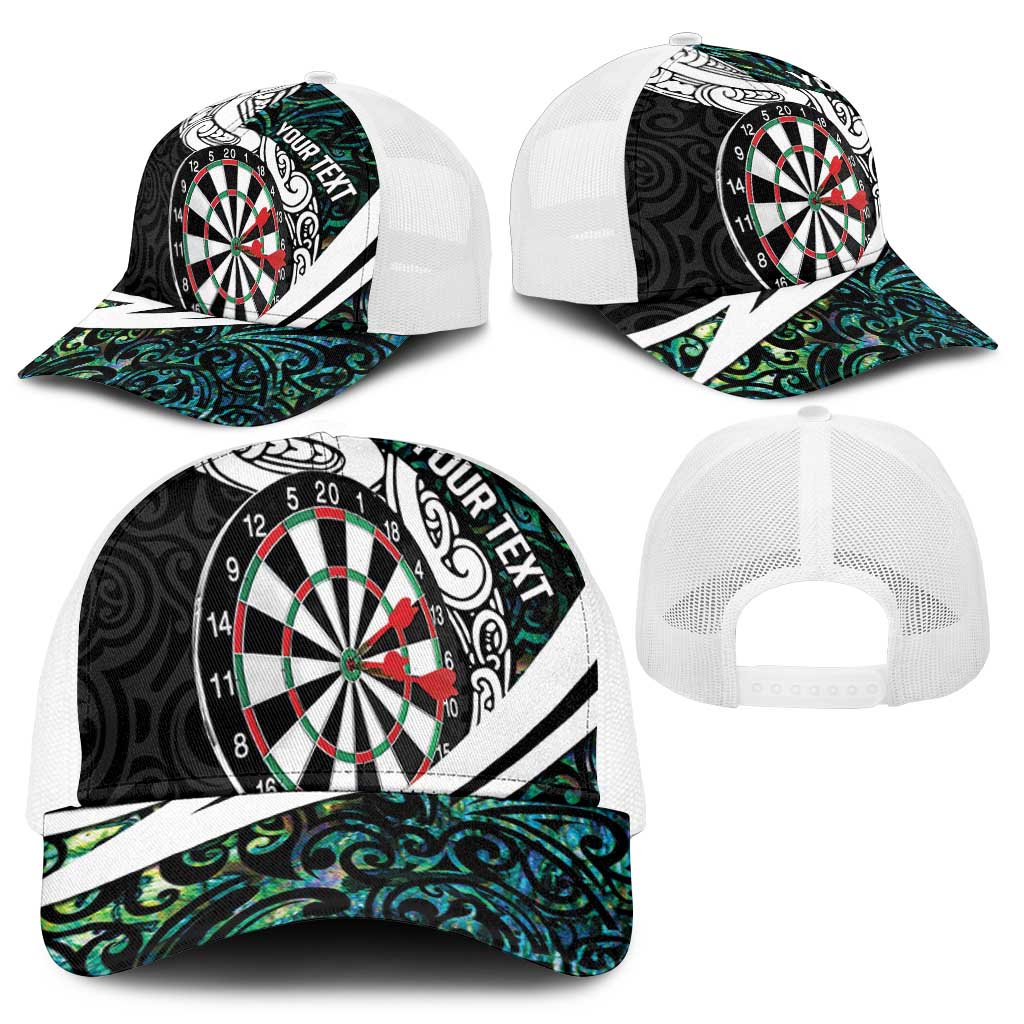 Personalized NZ Darts Mesh Trucker Cap Paua Shell Maori Koru Whakairo - Aussie Hoodie