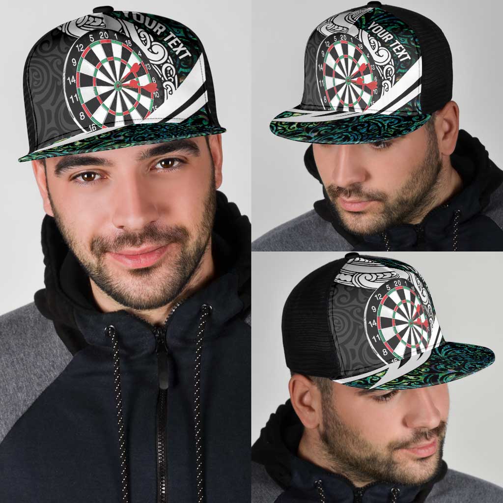 Personalized NZ Darts Mesh Trucker Cap Paua Shell Maori Koru Whakairo - Aussie Hoodie
