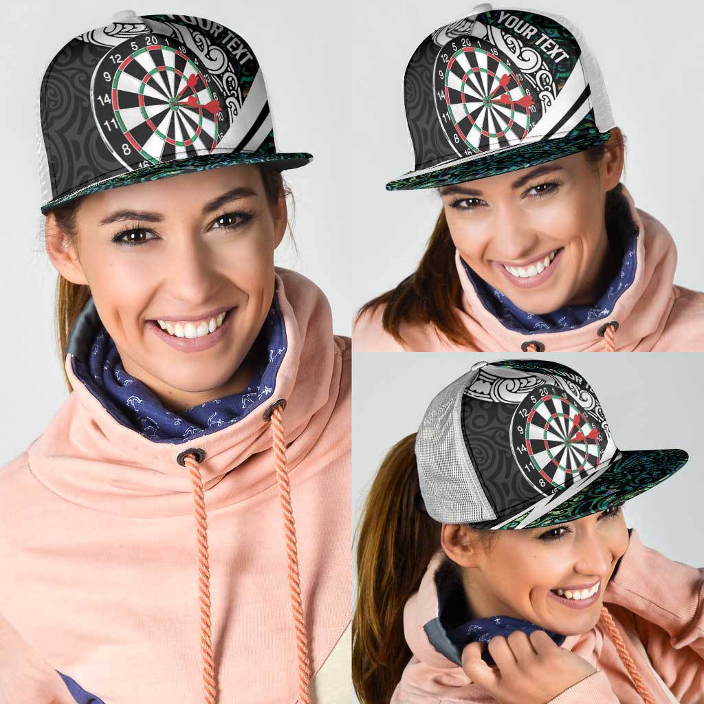 Personalized NZ Darts Mesh Trucker Cap Paua Shell Maori Koru Whakairo - Aussie Hoodie