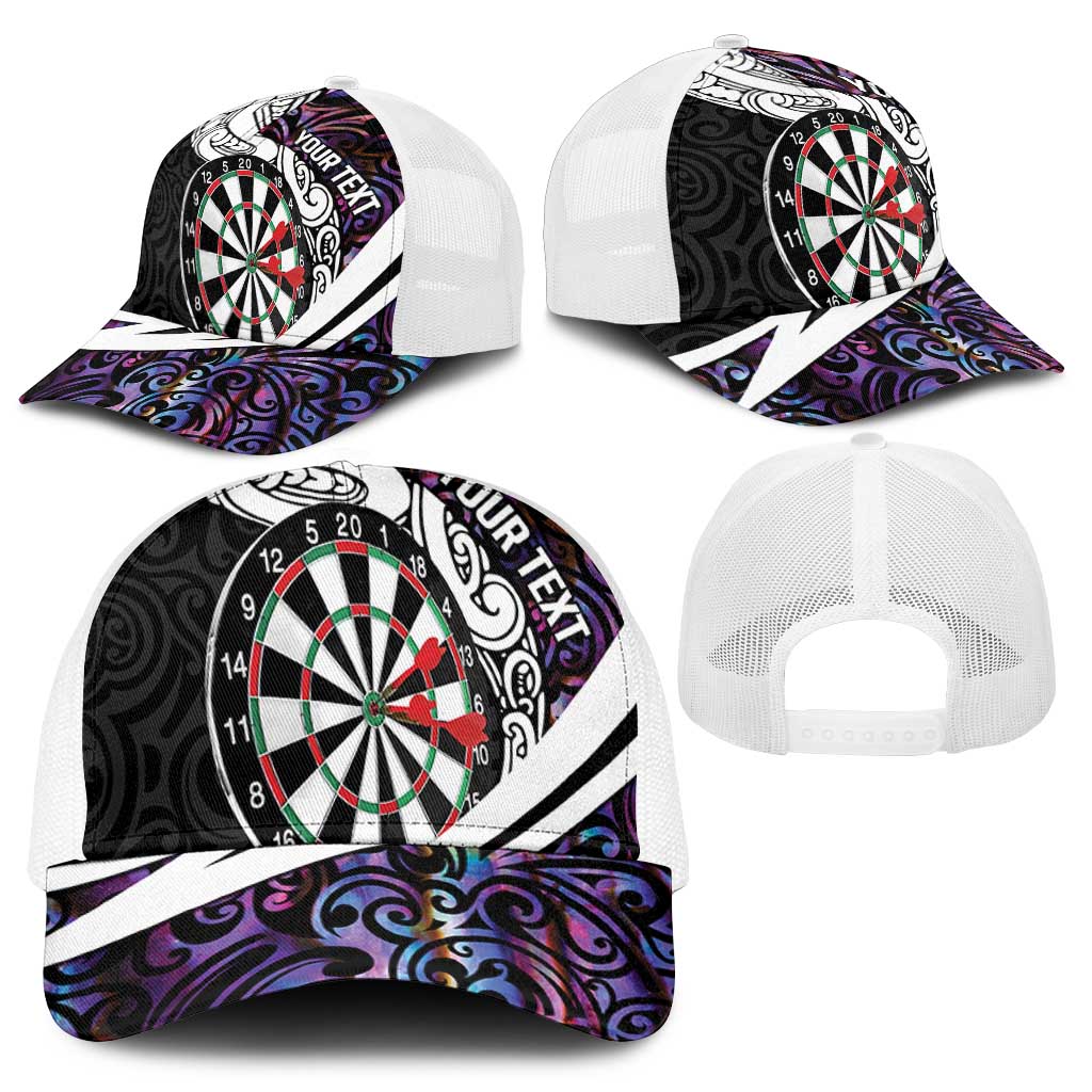 Personalized NZ Darts Mesh Trucker Cap Paua Shell Maori Koru Whakairo - Purple - Aussie Hoodie