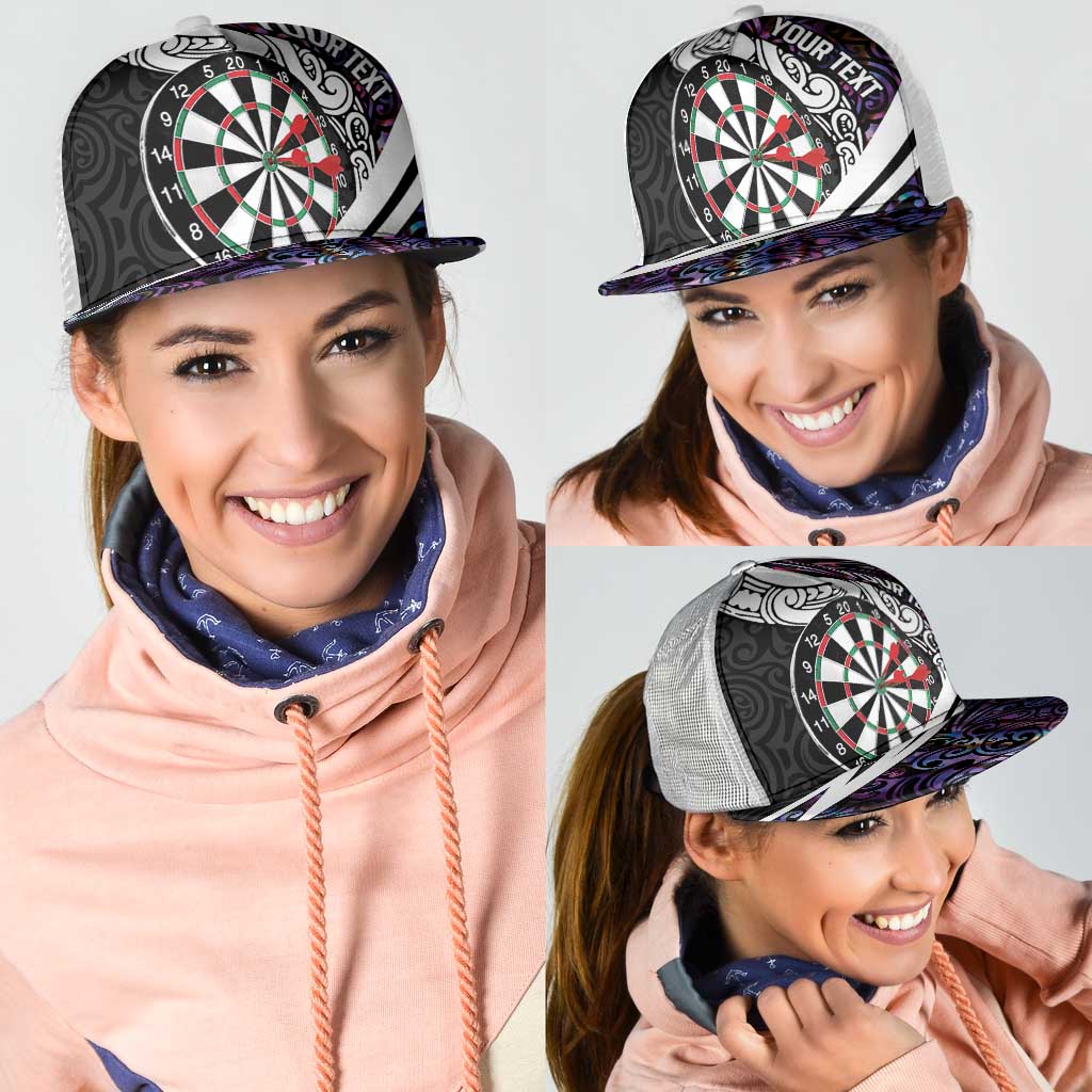 Personalized NZ Darts Mesh Trucker Cap Paua Shell Maori Koru Whakairo - Purple - Aussie Hoodie