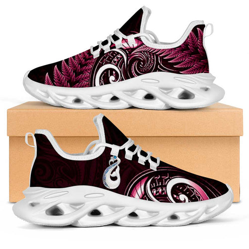 Pink New Zealand Clunky Sneakers Aotearoa Silver Fern With Manaia Maori Unique