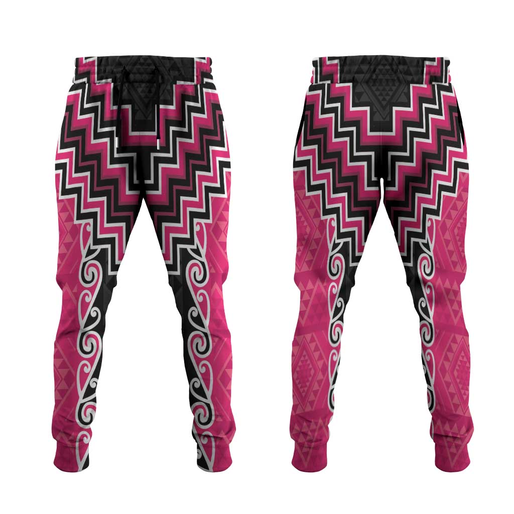 Pink Niho Taniwha Mix Poutama Jogger Pants Unique Taniko Aotearoa - Aussie Hoodie